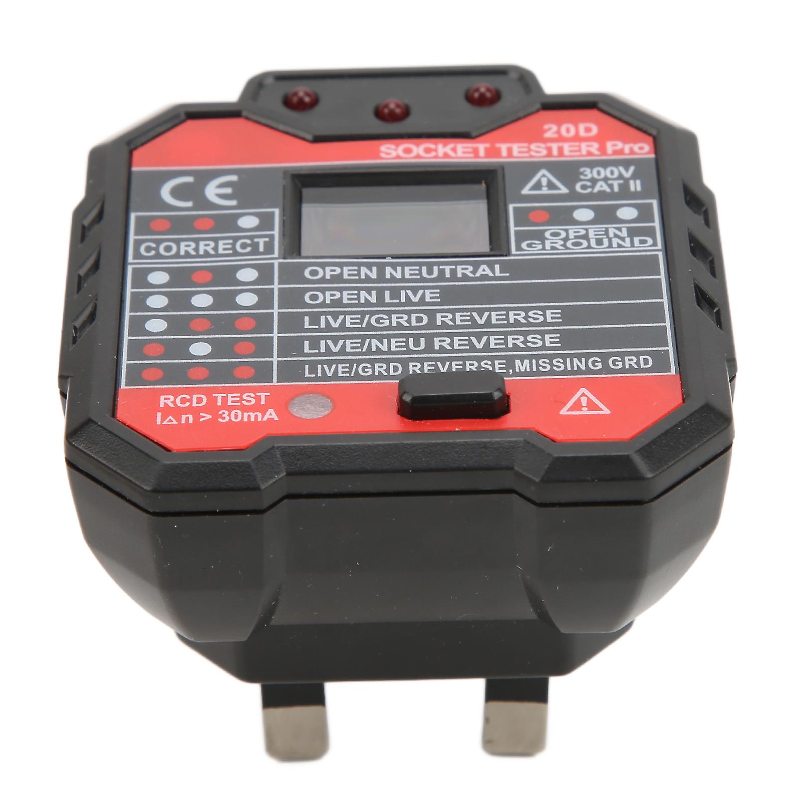 20D Leakage Socket Tester Socket Detector Electric Circuit Live Wire Neutral Wire Checker 48‑250VUK Plug