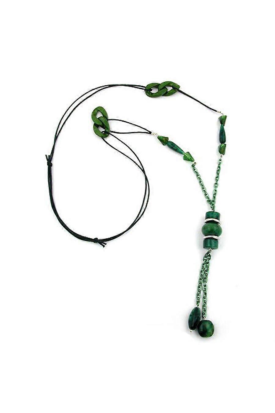 Necklace Green/ Olive Marbled Anchor Chain - Gl00897