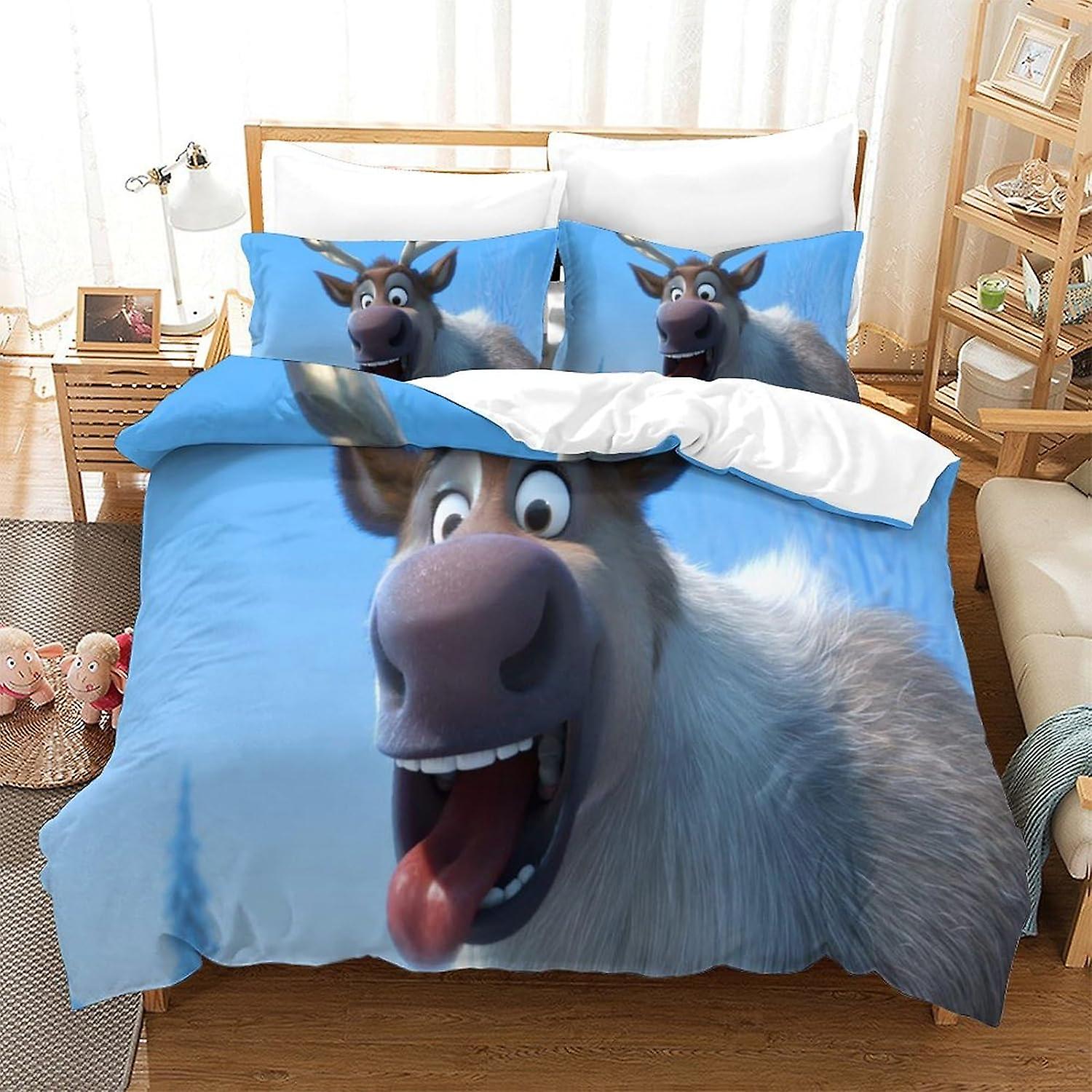SFYYAYJJ Bedding Set Double Size Bedding Frozen Printed Duvet Cover Super Soft Hypoallergenic Microfiber Quilt Cover with Pillowcase with Zipeer Closu