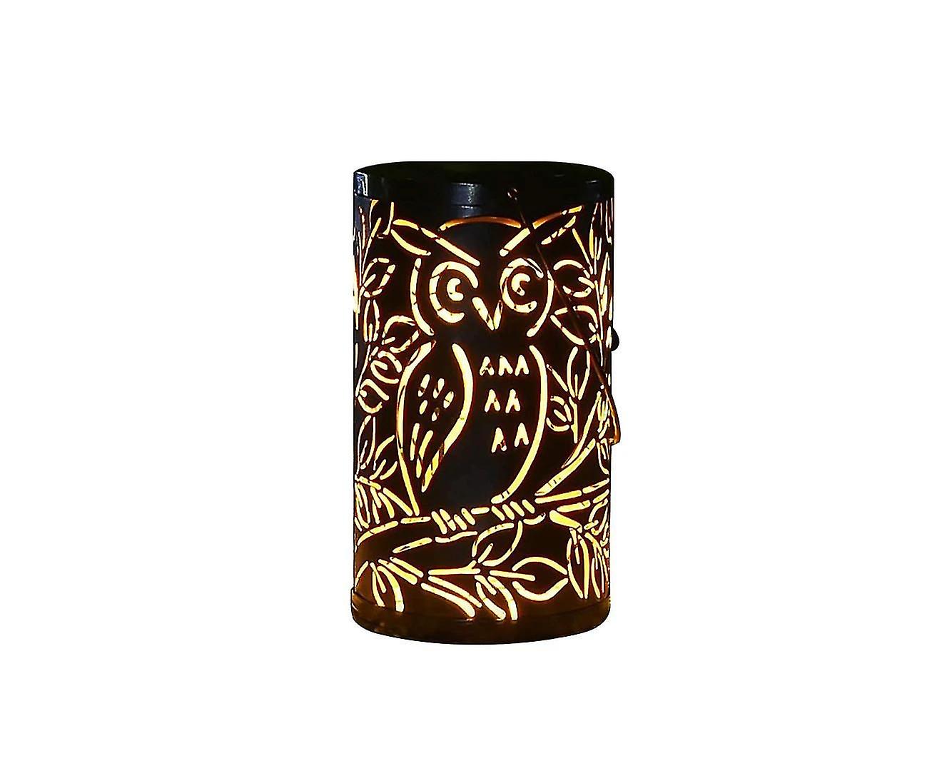 Owl Pattern Retro Iron Solar Lantern Hollowed Hanging Outdoor Garden Table Light