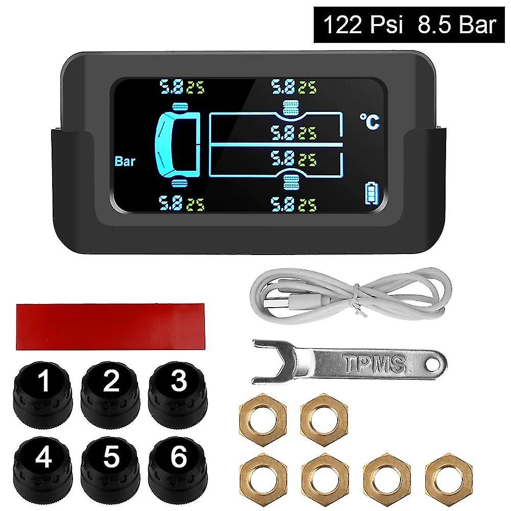 Solar Tpms 6 Sensors Truck Tire Pressure Monitoring System Tyre Diagnostic On Board Computer Trailer