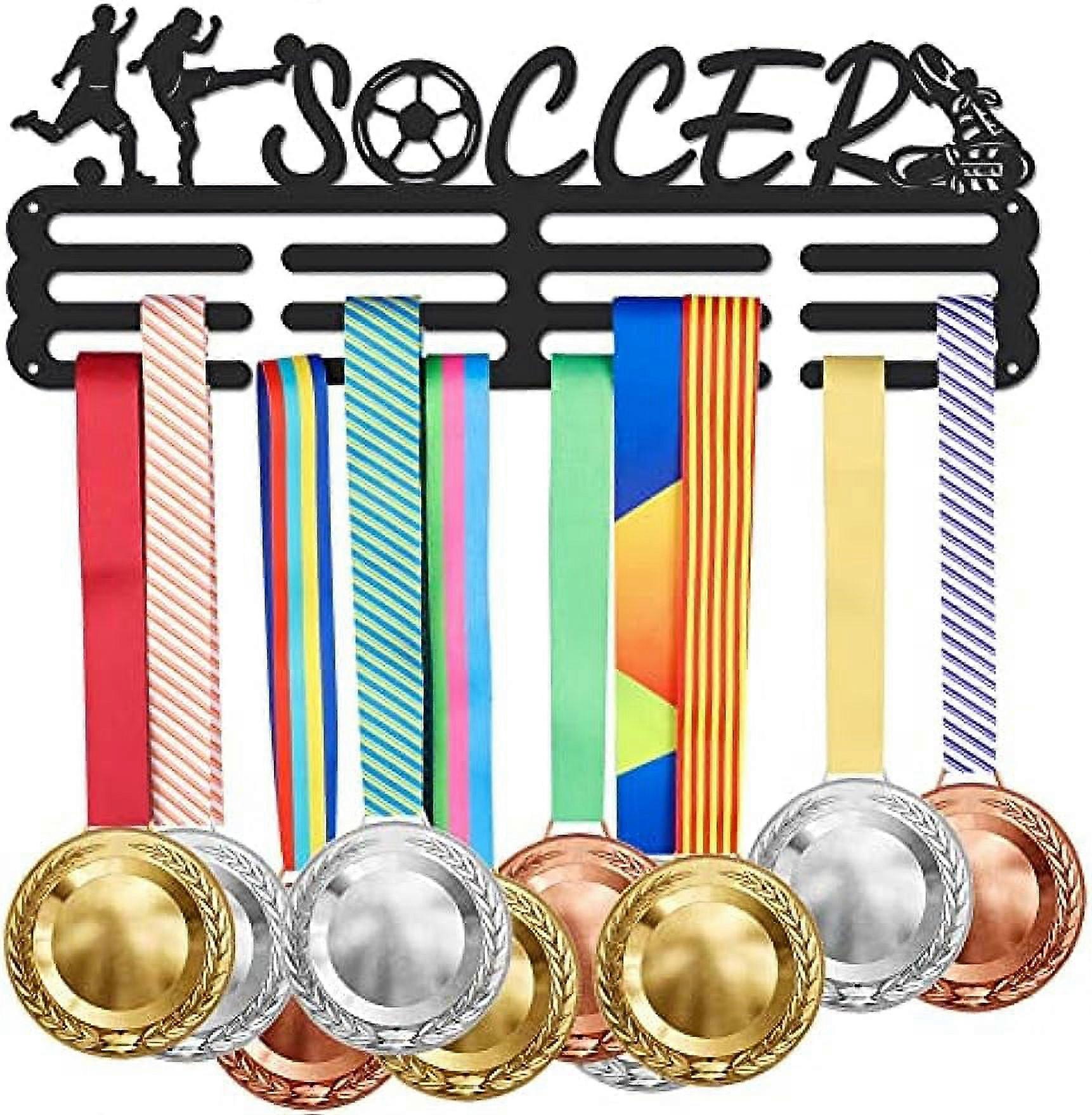 1Set Soccer Medal Hanger Display Sports Medals Display Rack for 60+ Medals Wall Mount Ribbon Display