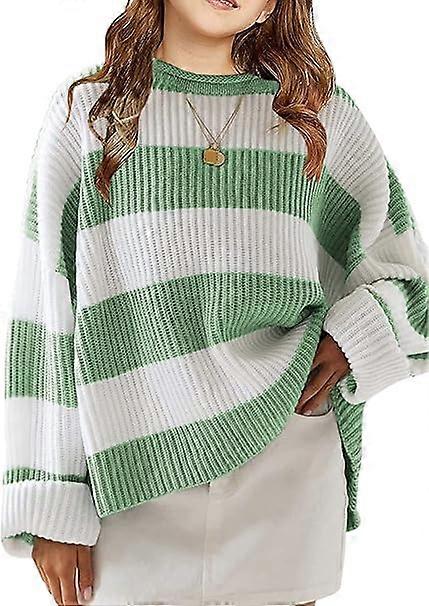 Mädchen Langärmeliger gestreifter Farbblockpullover Bequemer lockerer Oversize-Strickpullover