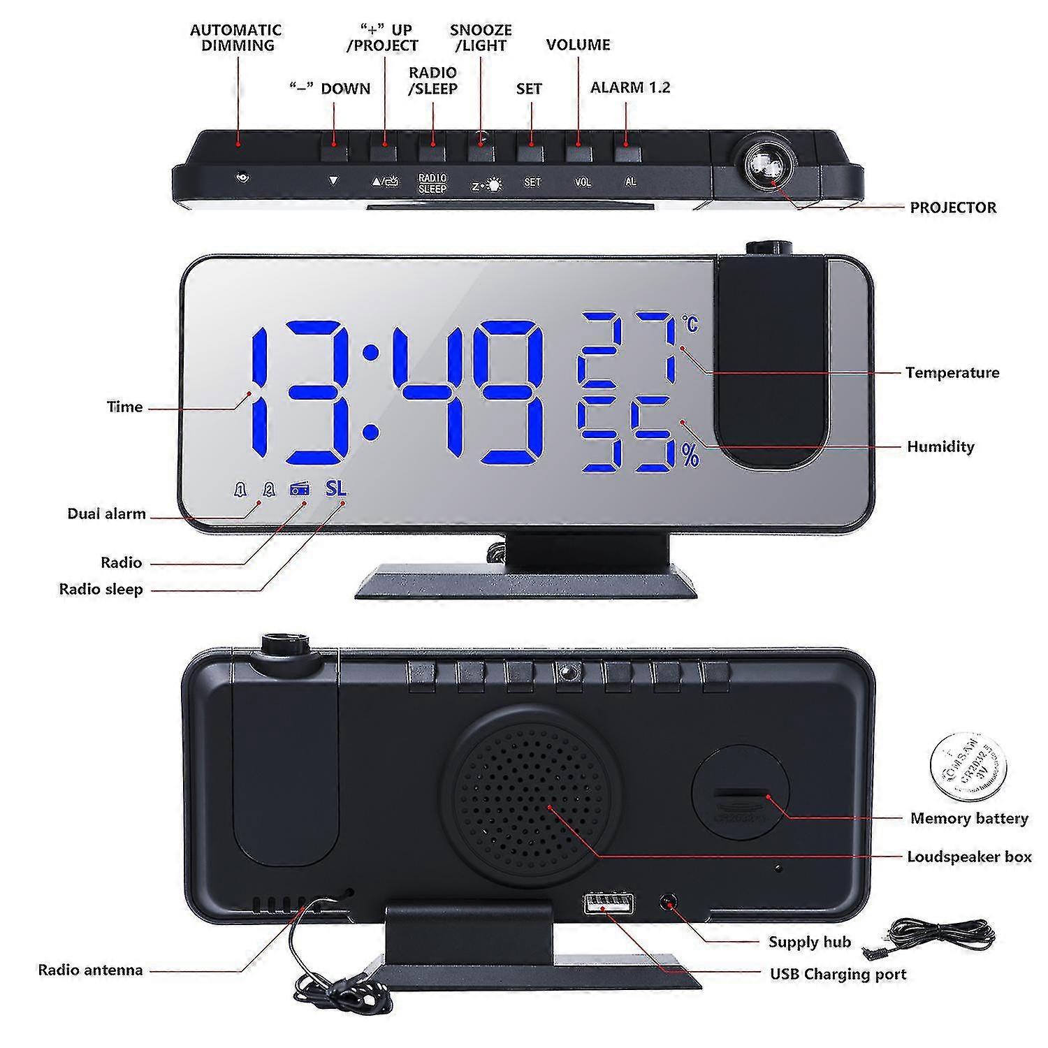 Fm Radio Led Digital Smart Alarm Clock Watch Table Electronic Desktop Clocks Usb Wake Up Clock With Projection Time Snooze