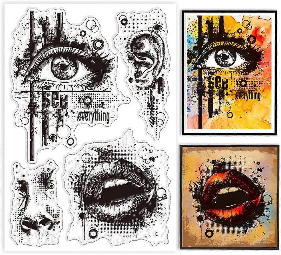 Facial Features Broken Texture Background Clear Stamp for Card Making Eye Nose Silicone Clear Stamp Mouth Ear Transparent Seal Stamp for DIY Scrapbook