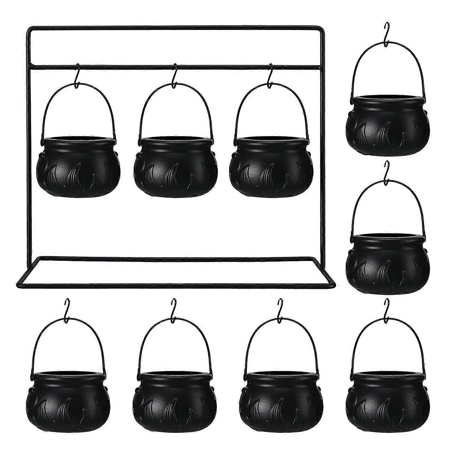 3/9Pcs Halloween Candy Bowls Witch Cauldron Treat Bowls with Iron Rack Candy Bucket Decoration