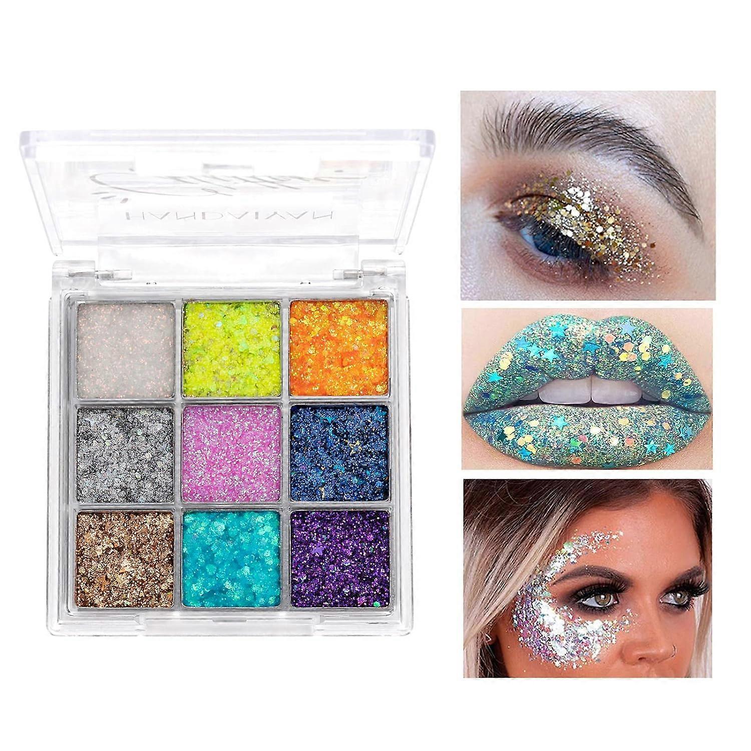 9 Colours Eyeshadow, Glitter Eyeshadow Palette, Shimmer Ultra Pigmented, Shining Eyeshadow Pearlescent Make-Up, Highly Pigmented Shimmer, Matte Glitte