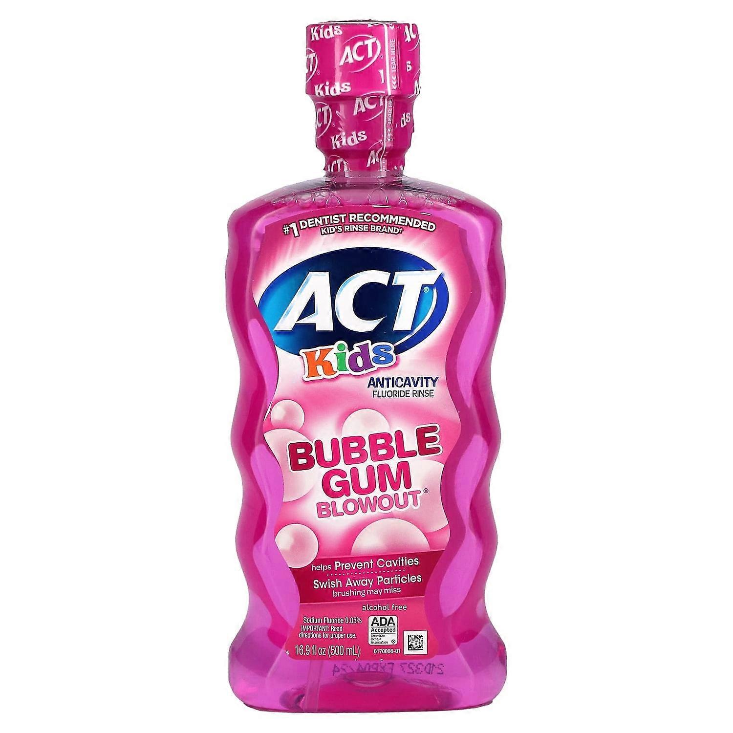 Act、キッズ、アンチキャビティフッ化物リンス、アルコールフリー、バブルガムブローアウト、16.9液量オンス(500 ml)