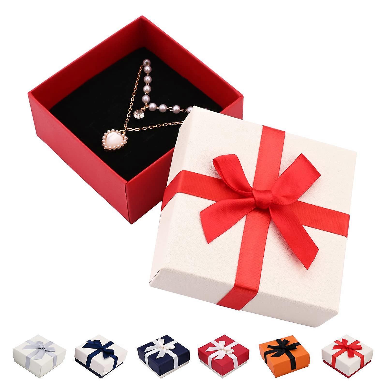 Linjou 2 pack Jewellery Gift Boxes with LidsSquare Paper Jewelry Gift Boxes with Bow7.5x7.5x3.5cm EL