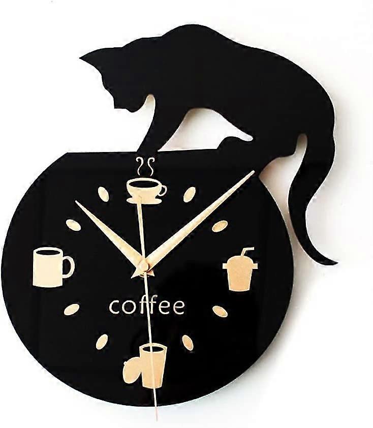 cartoon style wall clock with climbing cat visual