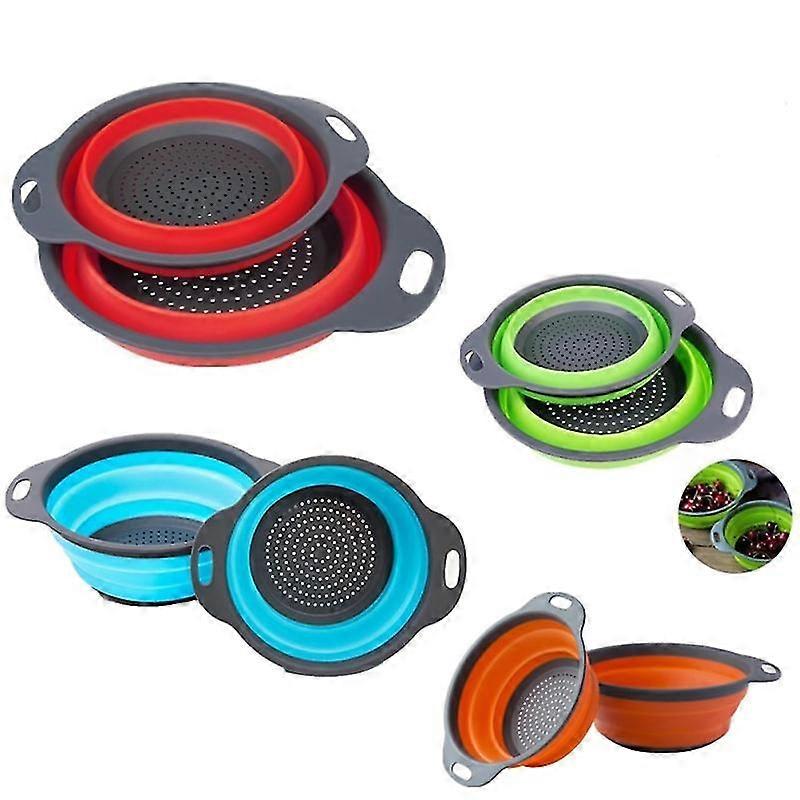 multi-functional silicone folding fruit vegetable washing basket collapsible colander kitchen tool (green)