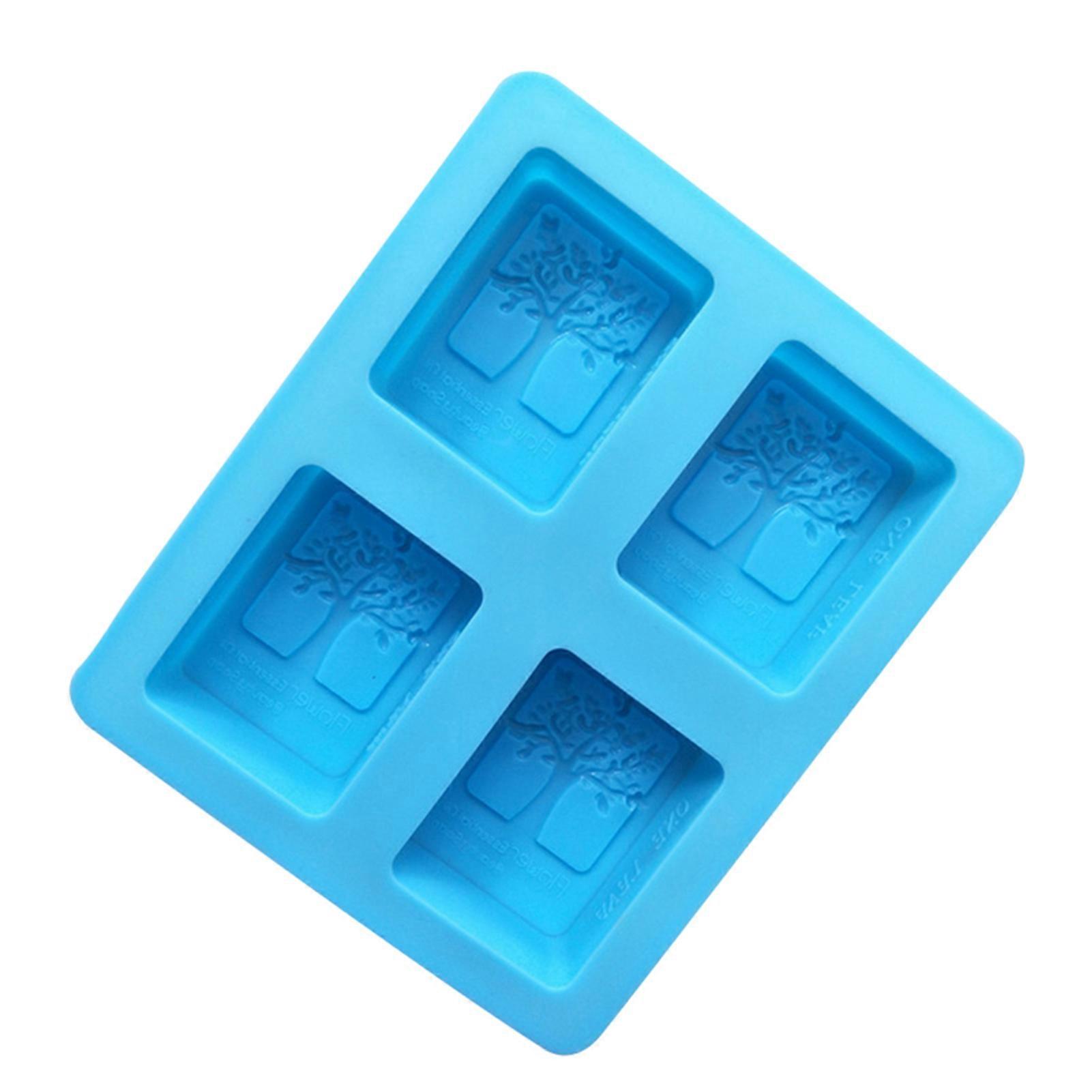 4 Cells Silicone Casting Die with Tree Pattern Soft Rectangular Nonstick Soap Cake Candle Stencils
