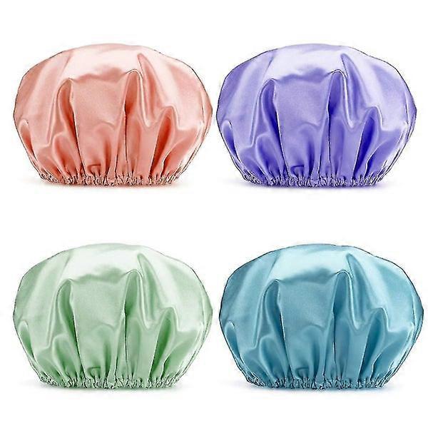 Reusable Waterproof Bath Shower Caps for Women, 4-Pack