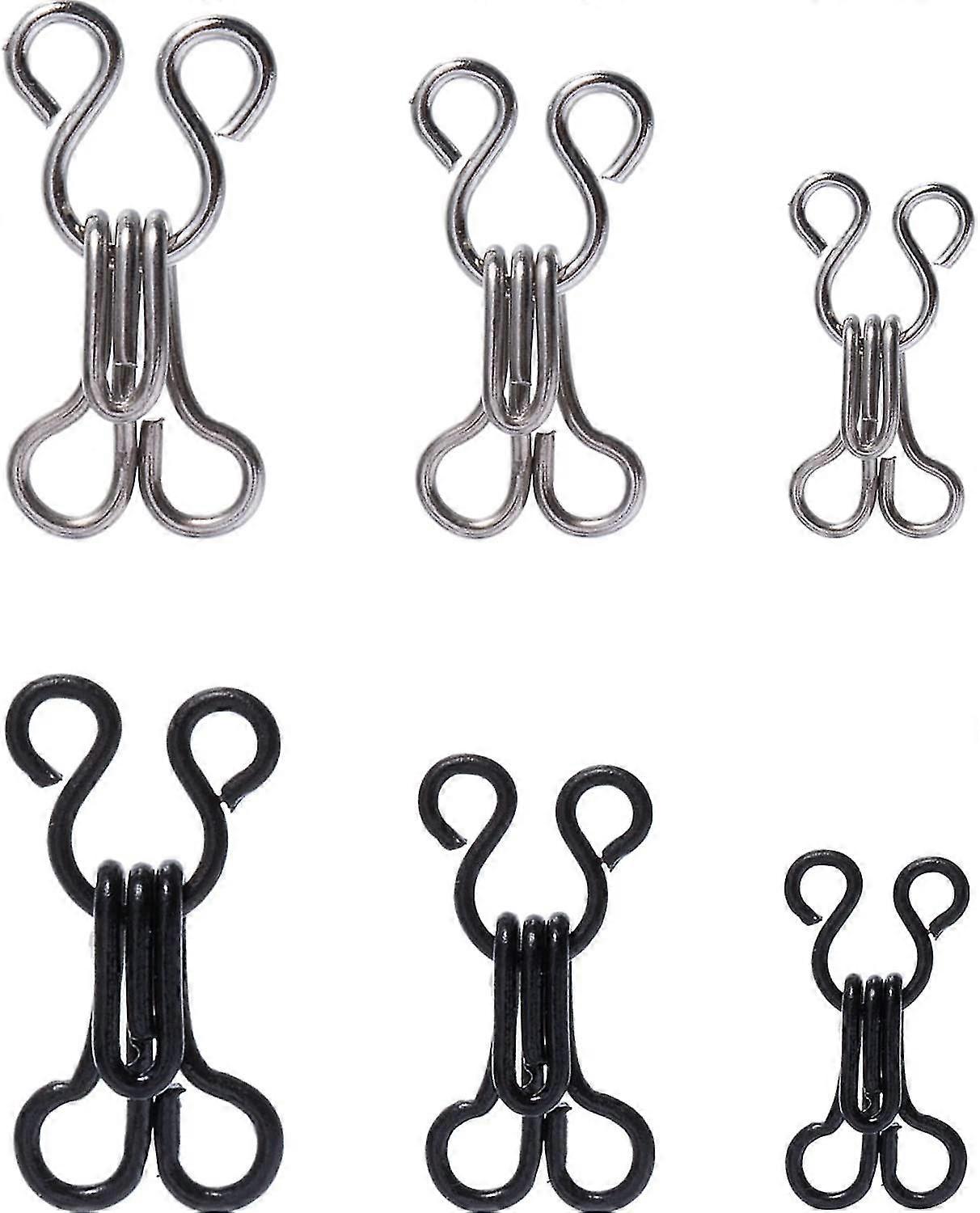 50 Set Sewing Hooks And Eye Closures For Bra And Clothes, Silver And Black, 3 Sizes