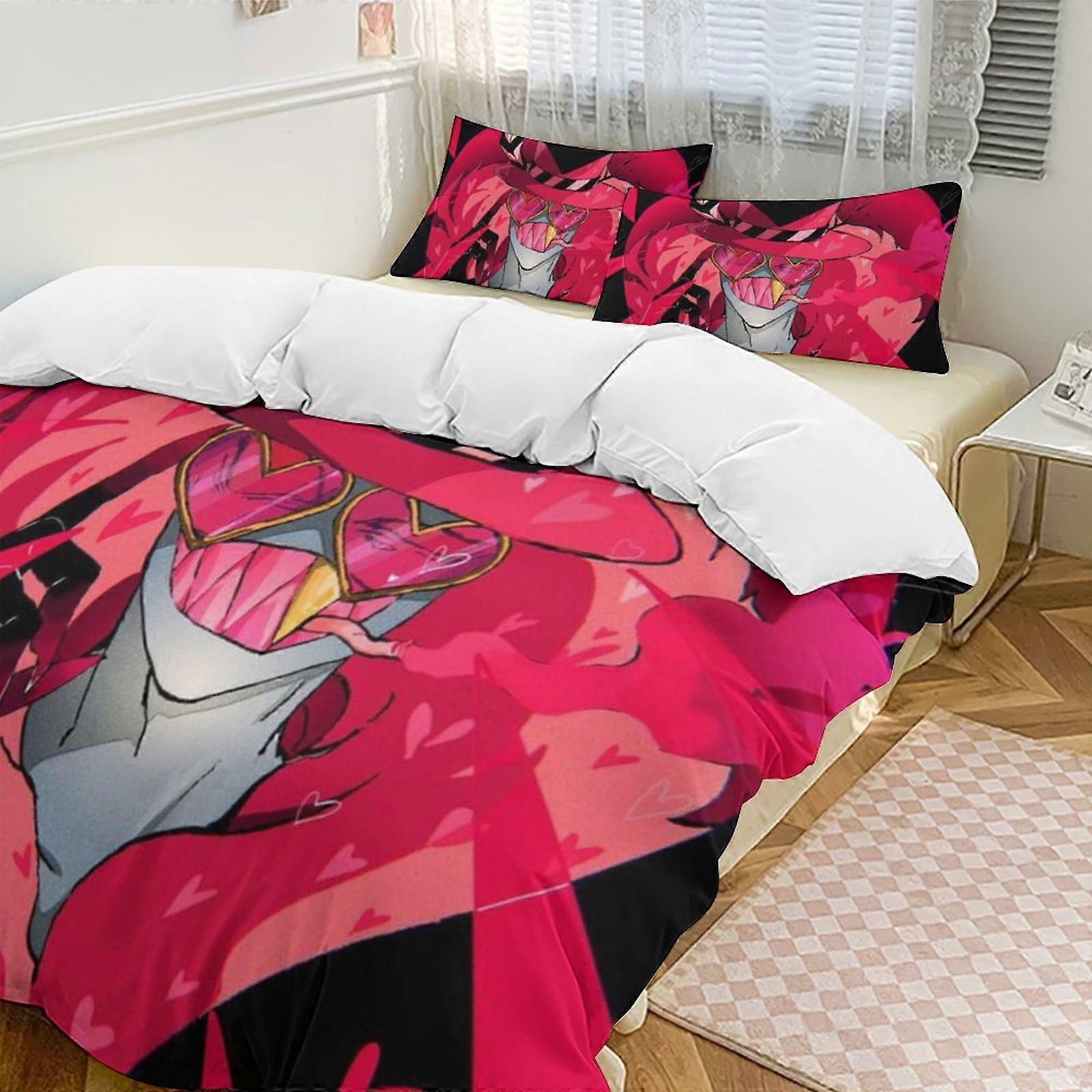v170 Hazbin Hotel 2 Cama Capa de Edredom Conjuntos de Cama de Microfibra Conjuntos de Edredom Leve de 3 Peças, 1 Capa de Edredom e 2 Fronhas para Crianças aa170