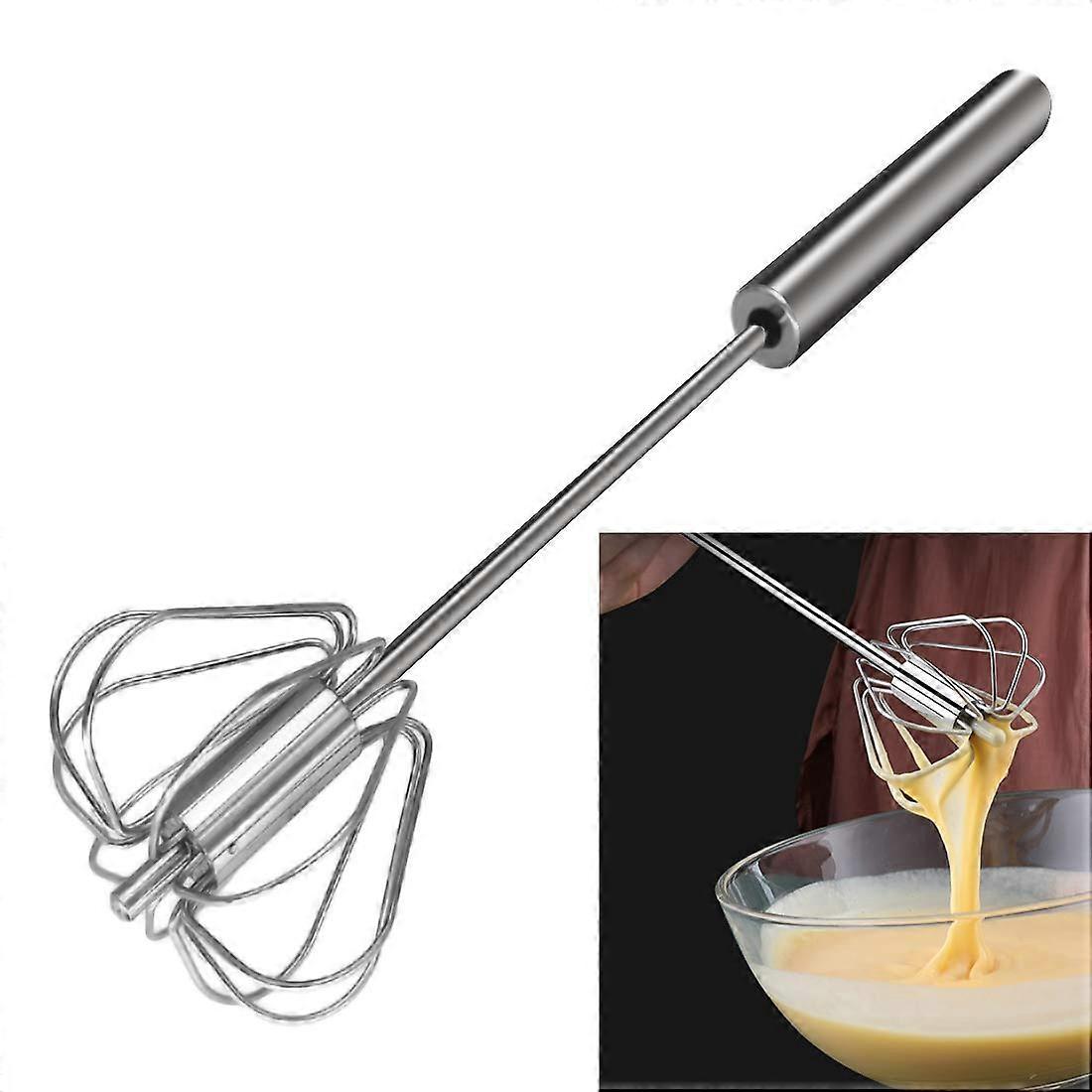 Egg Whisk, Hand Push Whisk Blender, Stainless Steel Egg Beater, Milk Frother, Rotating Push Mixer Stirrer for Whisking