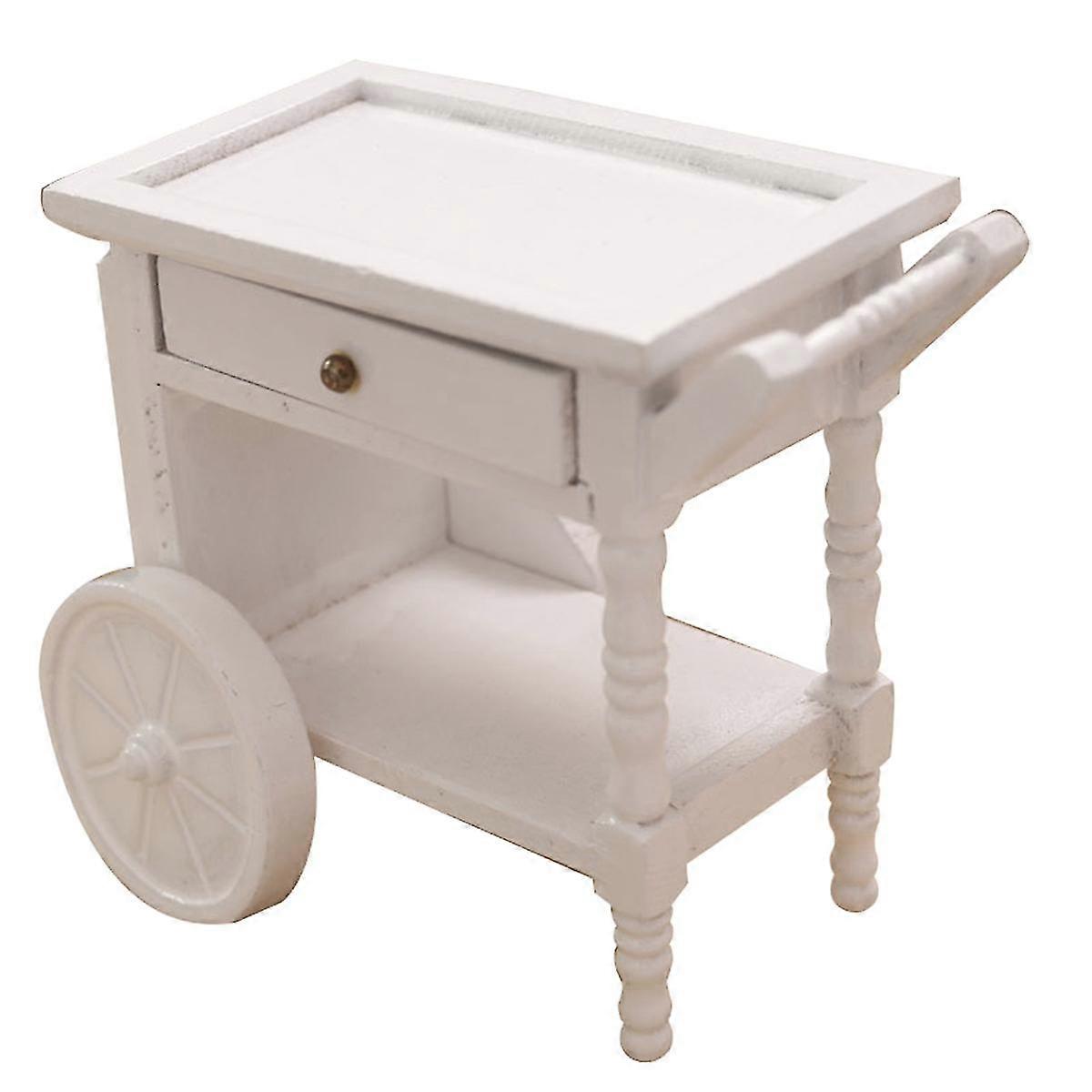 1:12 Mini Two Layers Kitchen Set Miniature Ice Cream Car Serving Dinner Trolley