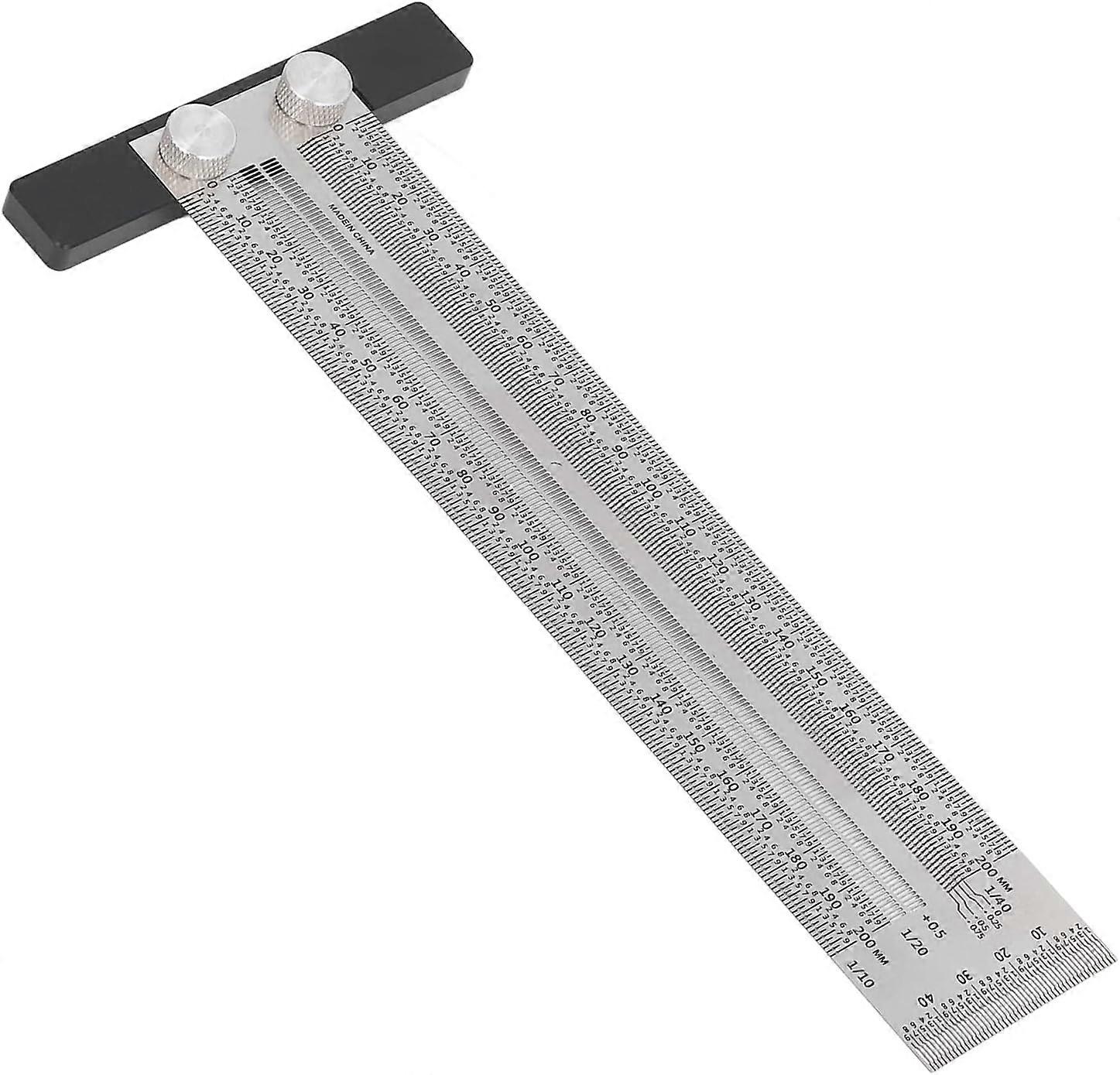 High Precision Scribing Ruler, Stainless Steel Woodworking Marking T-Rulers, Gauge Carpenter Measuring Mark Ruler, Portable Ruler(200mm)