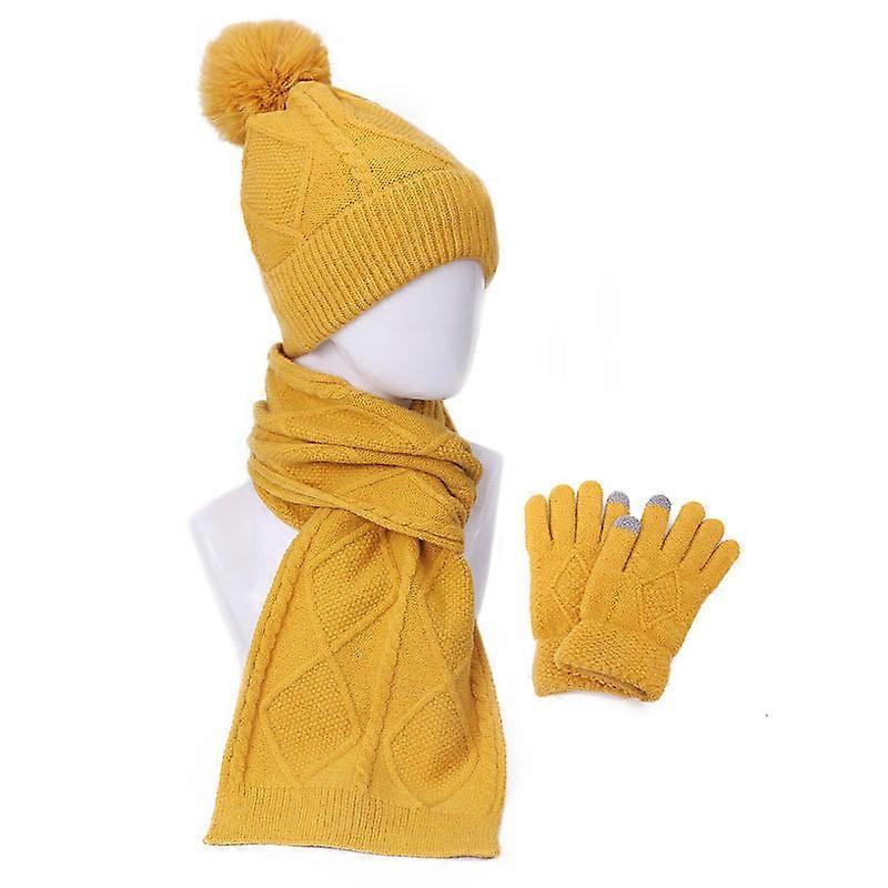 Womens Winter Warm Knit Beanie Hat Gloves Long Scarf Set  display picture 3
