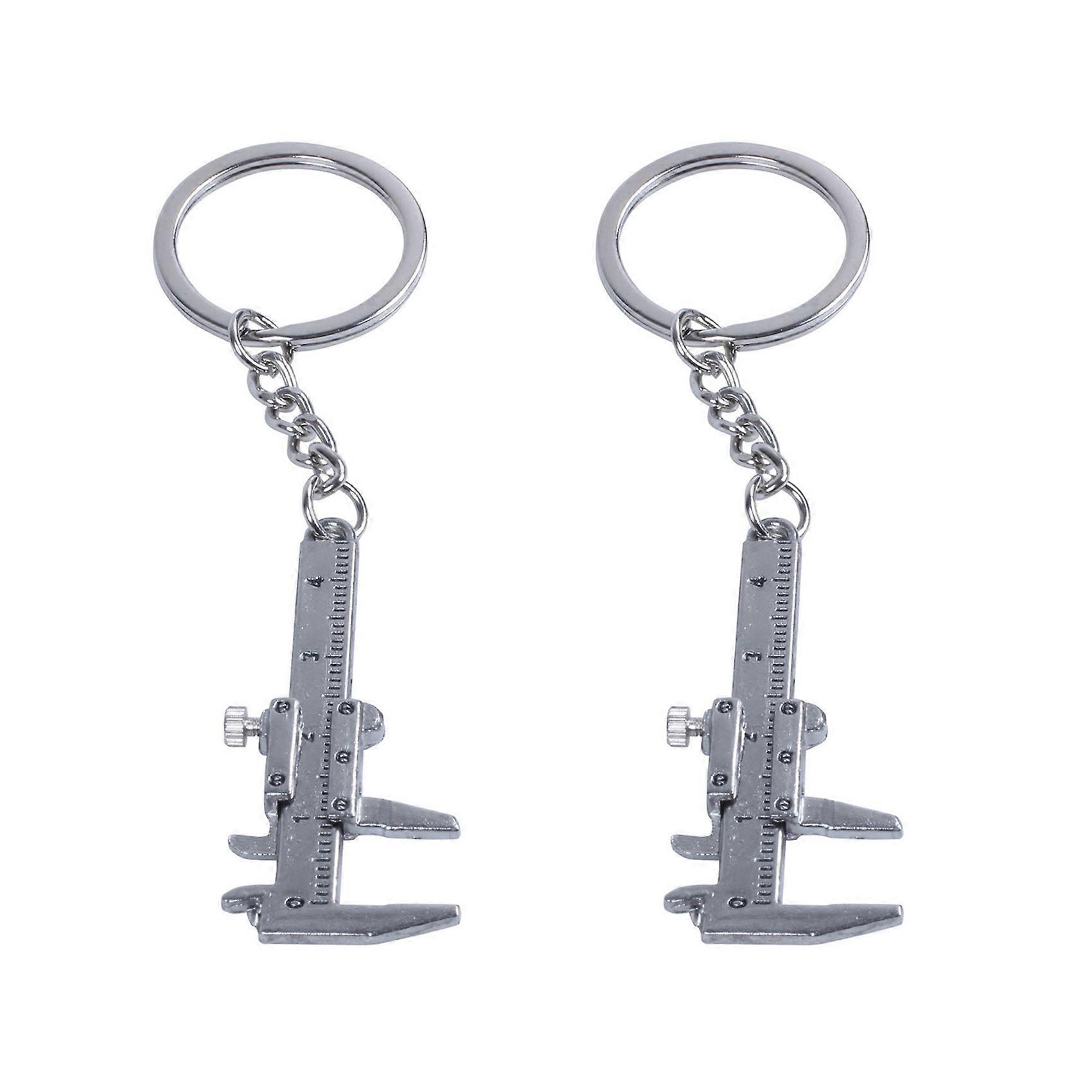 2X Silver Simulation Vernier Caliper Model Ruler Slide Keychain