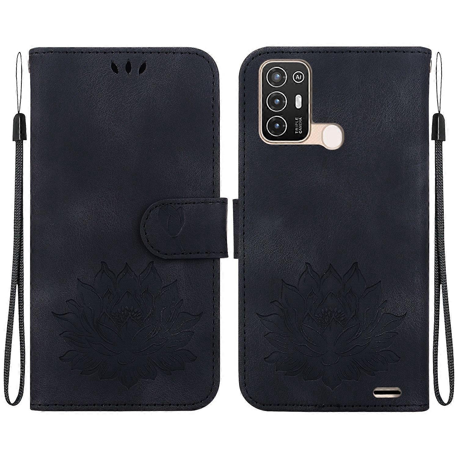 Lotus Embossed Leather Case For ZTE Blade A52