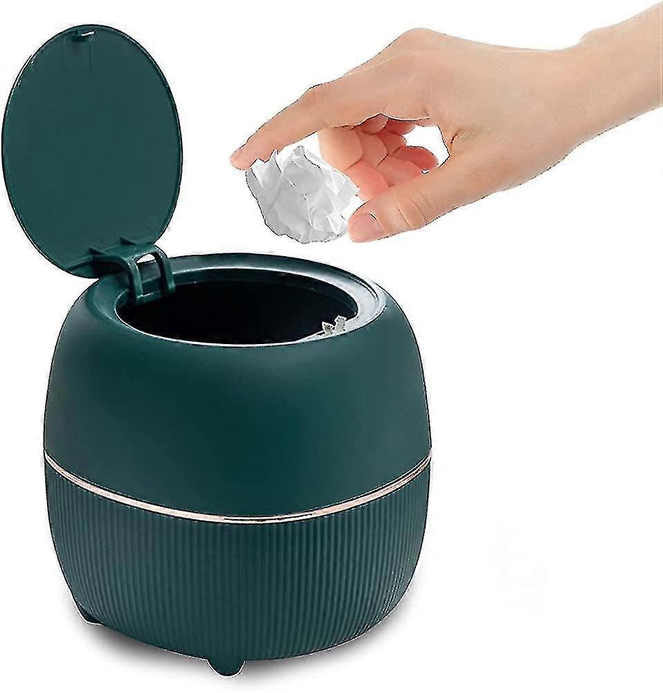 Mini Desktop Waste Bin,round Press-type Trash Bin With Lid,plastic Small Garbage