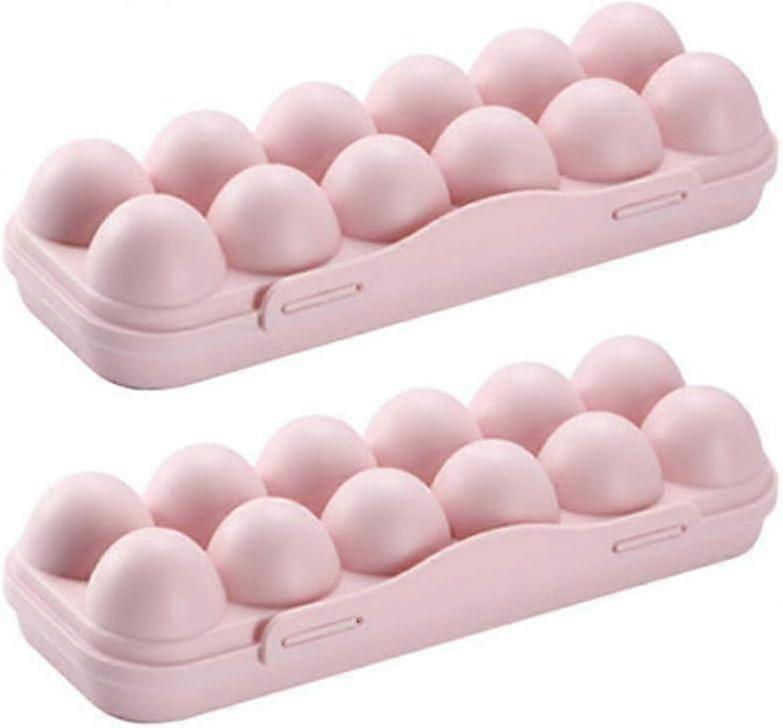 Set of 2 Plastic Refrigerator Egg Holders for 12 Eggs with Lid (Pink)