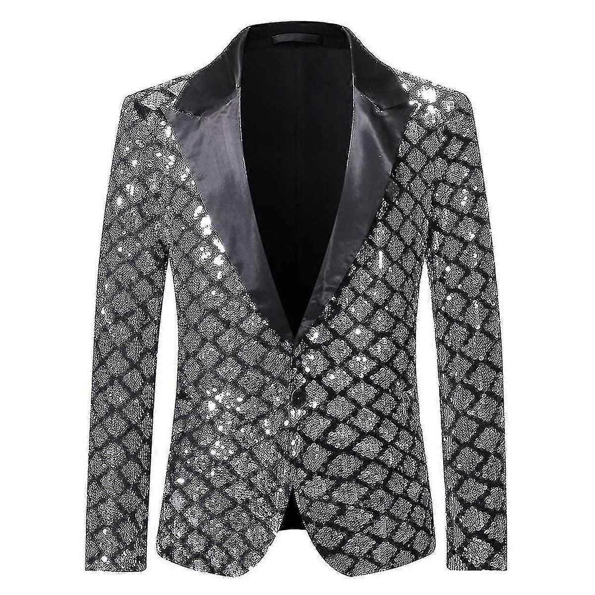 Mænd En-knap Glittery Casual Formel Diamant Paillet Toppet Revers Bryllup Blazer