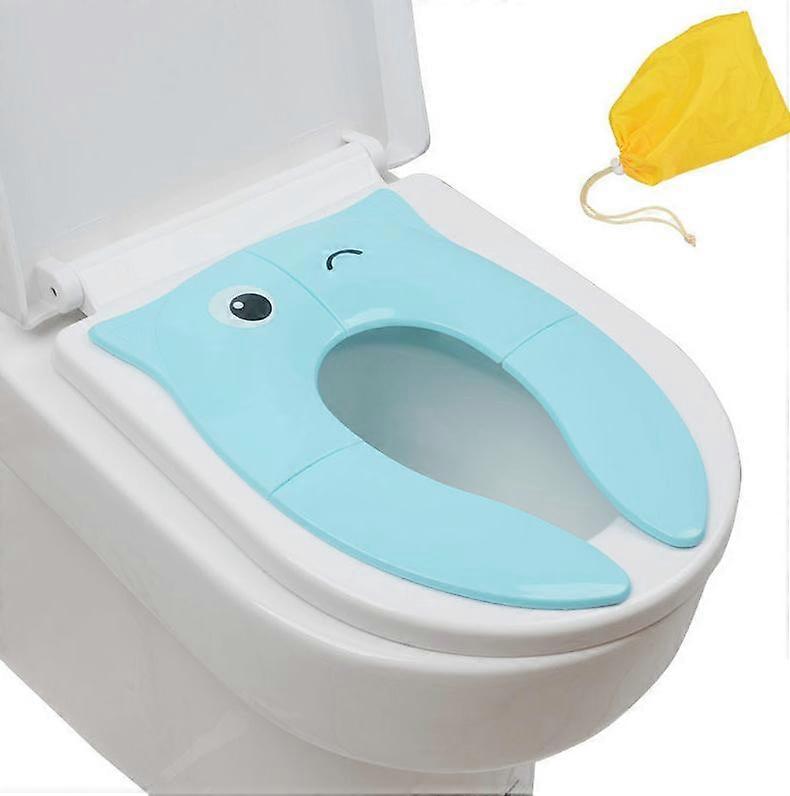 Blue Foldable Travel Toilet Reducer Child Portable Toilet Seat for Baby Comfort PP Material with 4 Non-Slip Silicone Pads and 1 Carry Bag