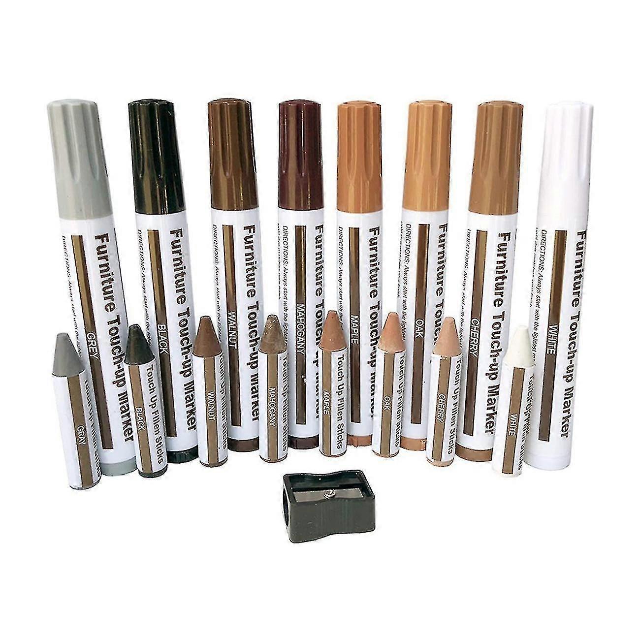 Furniture Repair Kit Wood Markers - Set Of 17 - Markers and Wax Sticks with Sharpener Kit, for Scra