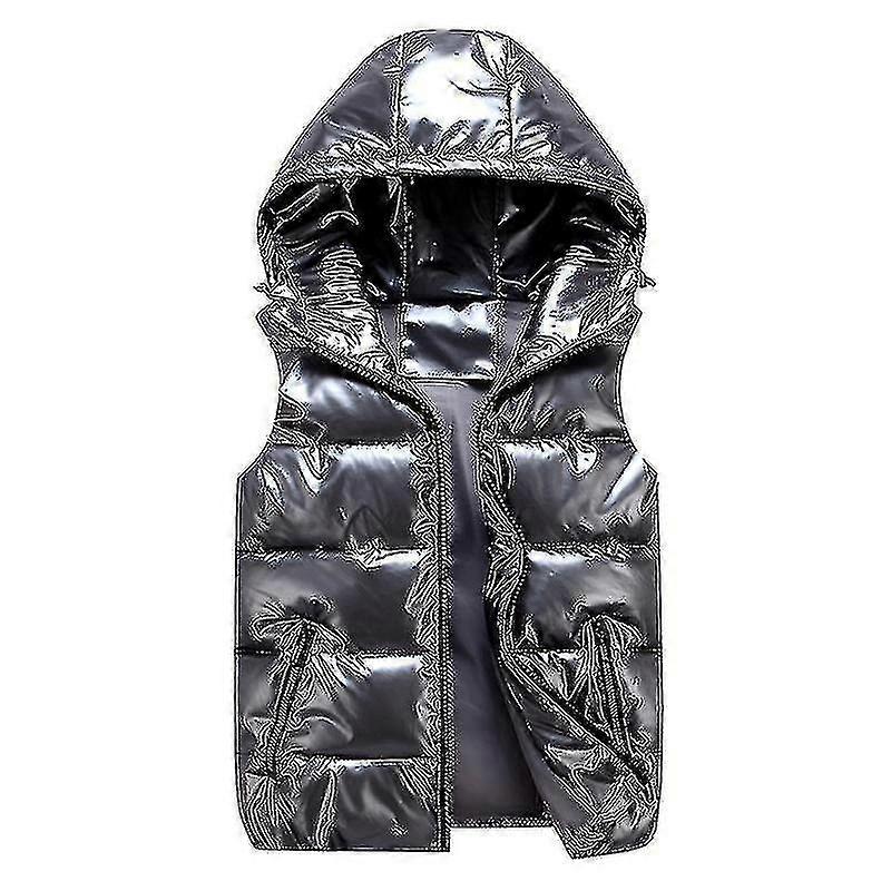 Gilet rembourré brillant unisexe à capuche et col montant pour hommes et femmes
