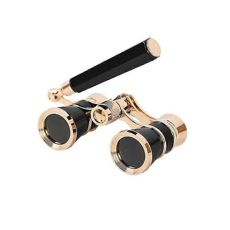 3x25双眼鏡メタルオペラシアターメガネコーティングレンズ望遠鏡ハンドル付き1pcs-ブラック