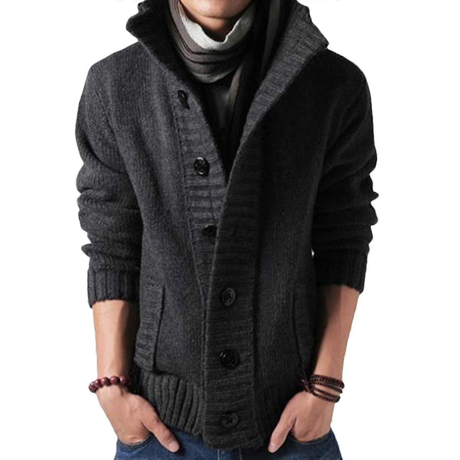Men Chunky Knit Sweater Stand Collar Cardigan