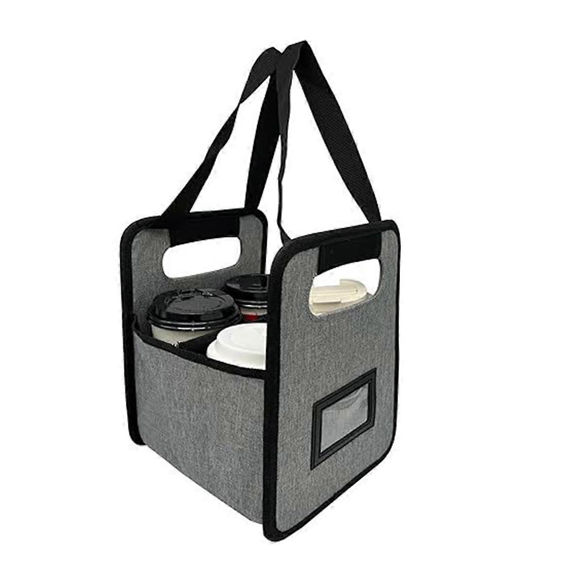 Portable Drink Carrier Reusable Insulated Coffee Cup Carrier with Handle for Delivery Foldable Drink Gray