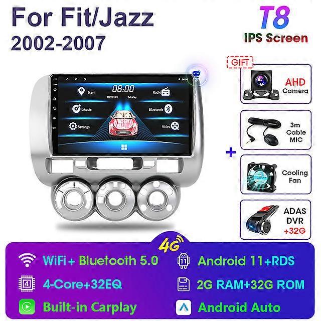 2 Din Android 11 Car Radio Multimedia Video Player For Honda Fit Jazz City 2002-2007 Stereo Navigation GPS Carplay Auto 4G WIFI