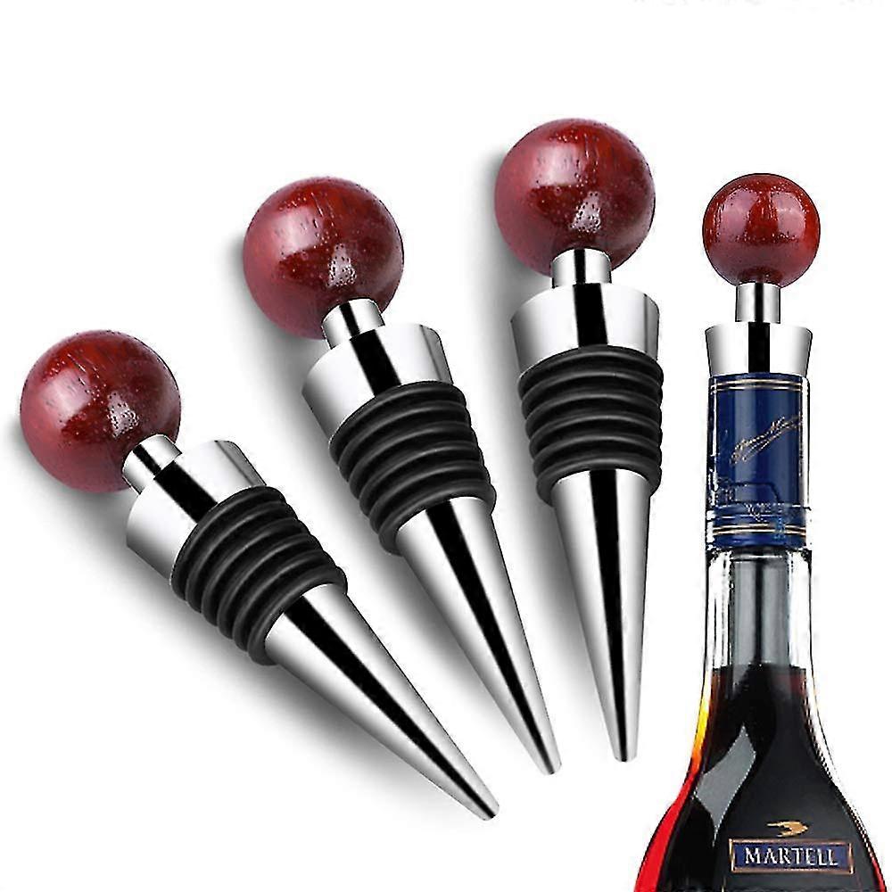 Set Of 3 Wine And Champagne Bottle Stoppers In The Shape Of A Wooden Head For Champagne Bottle