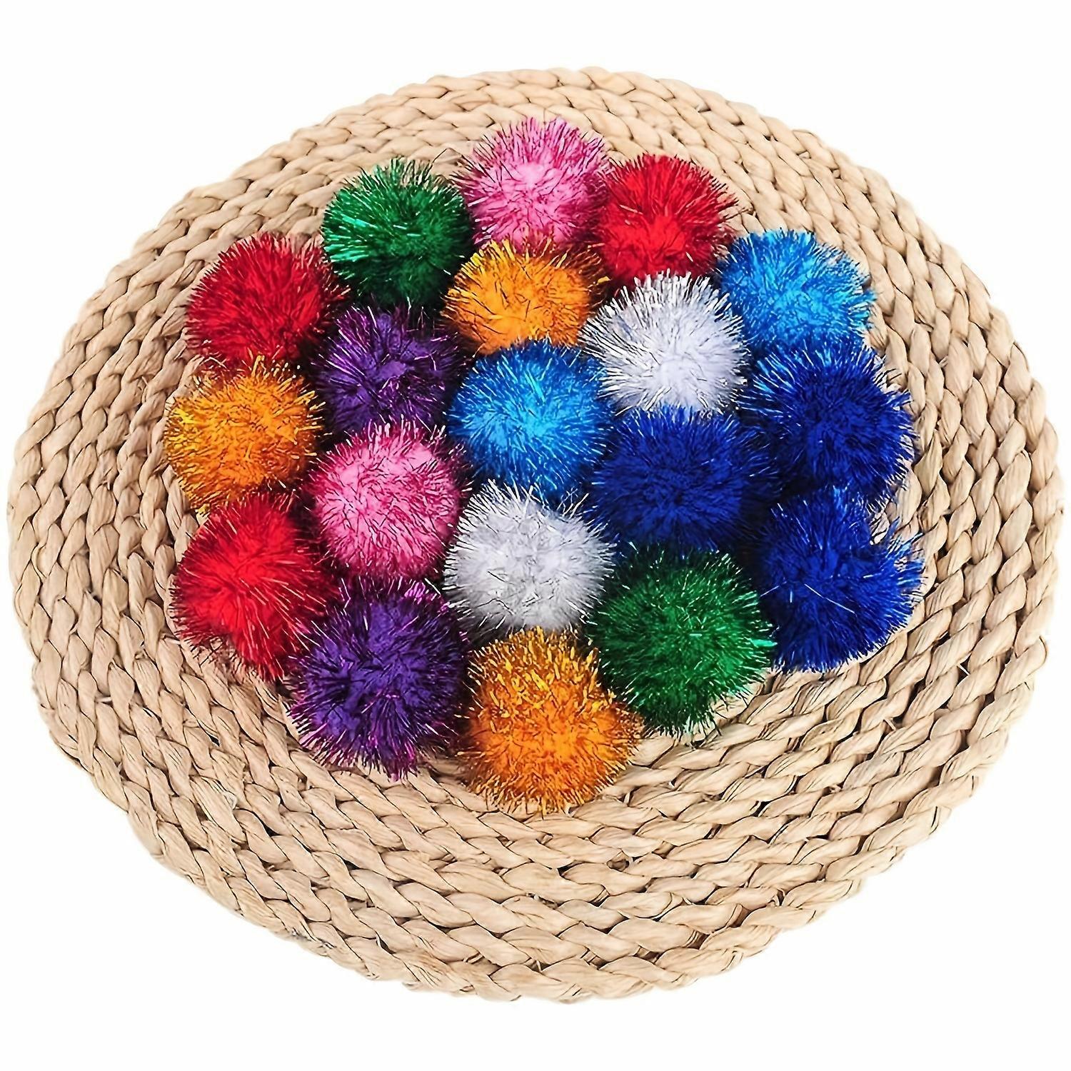 20-Pack Assorted Glittery Pom Pom Cat Toy Balls - Vibrant, Safe, and Durable for Endless Feline Fun