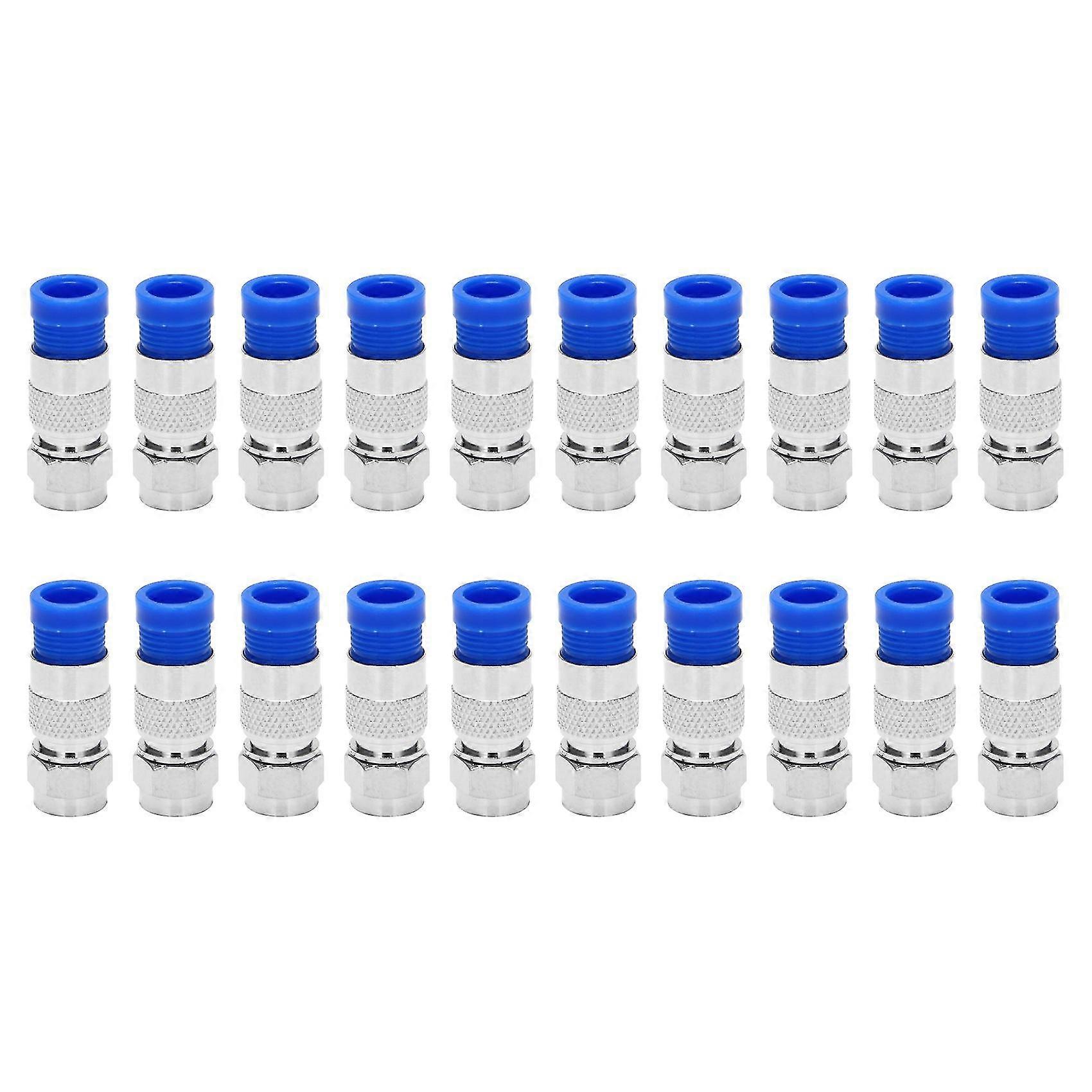 Rg6 F Type Connector Coax Coaxial Compression Fitting 20 Pack (blue)