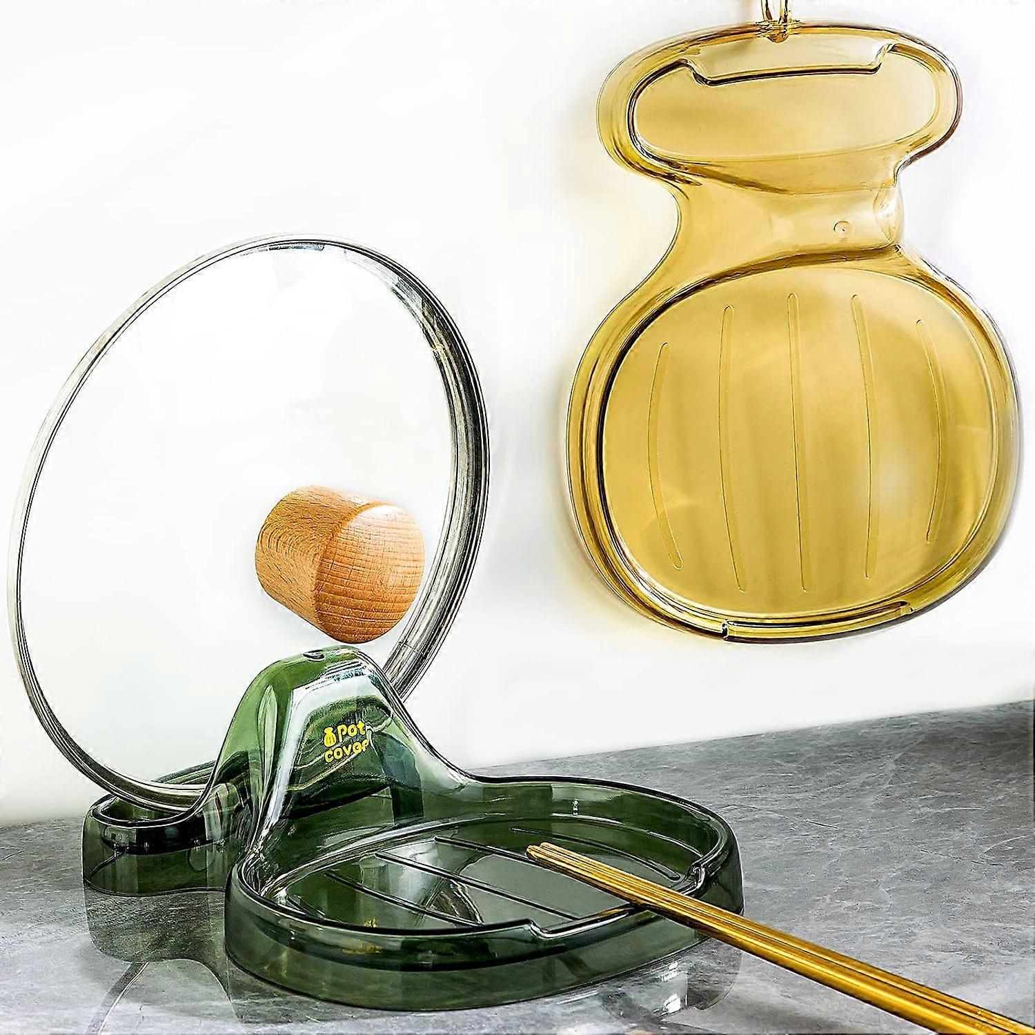 (Green + Yellow)2-Pieces Pot lid holder kitchen spoon rest: Shell-shaped support for lids and spoons - kitchen storage and organization