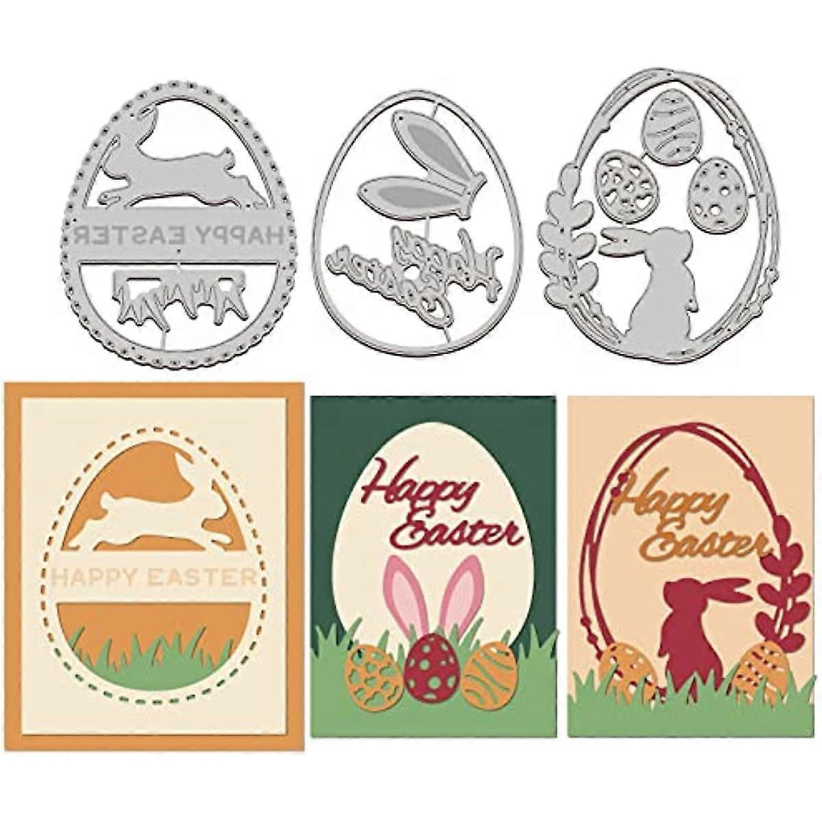 3 Style Easter Egg Frame Cutting Dies Ester Day Theme Carbon Steel Die Cuts for DIY Crafting Embossing Stencil Template for Easter Card Making Scrapbo