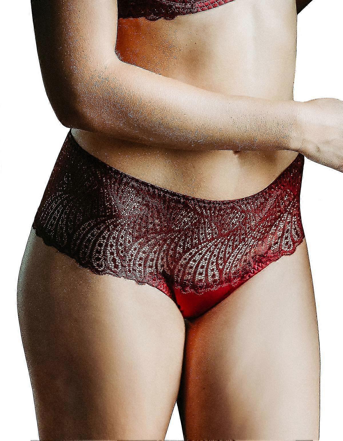 57112-C Women'S Bordeaux Red Embroidered Knicker Shorties Boyshort