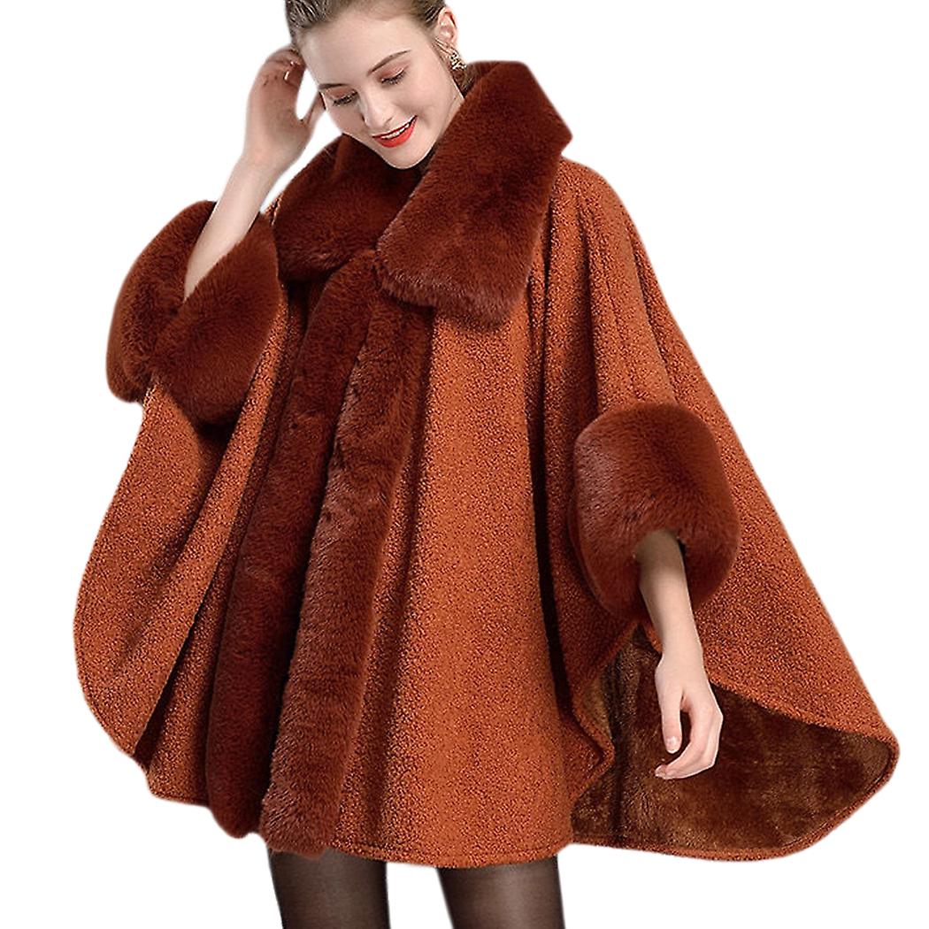 Kaxidy Women's Casual Jackets Winter Shawl Cloak Faux Fur Overcoat