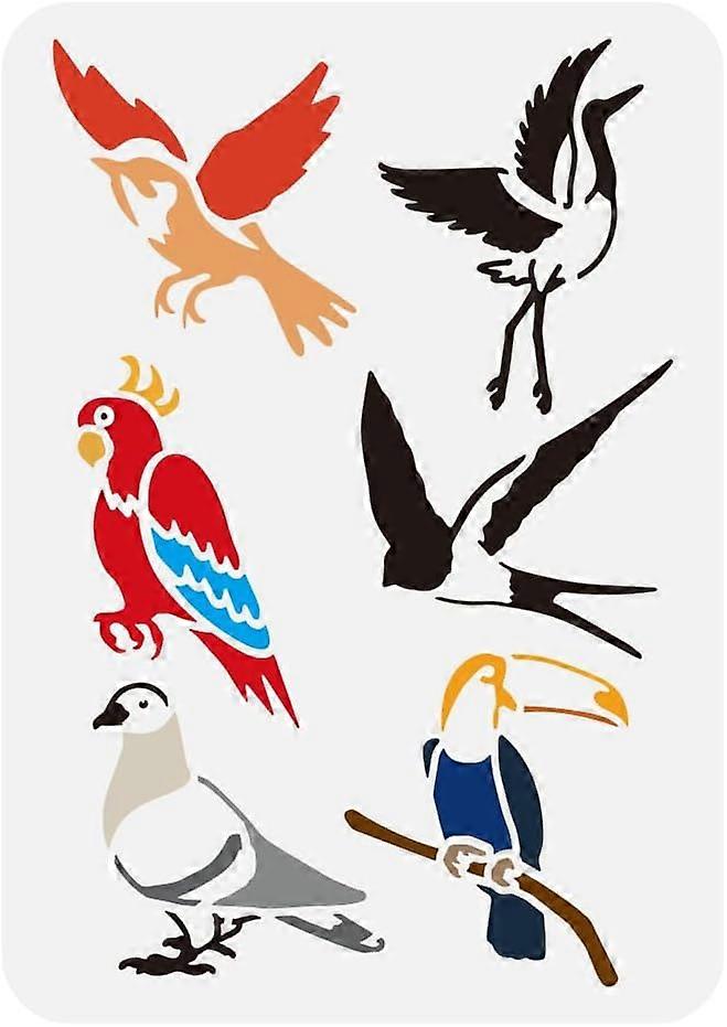 Various Birds Stencil for Painting 8.3x11.7inch Reusable Crane Parrot Drawing Template Swallow Dove Pattern Painting Stencil Hollowed Animal Theme Tem