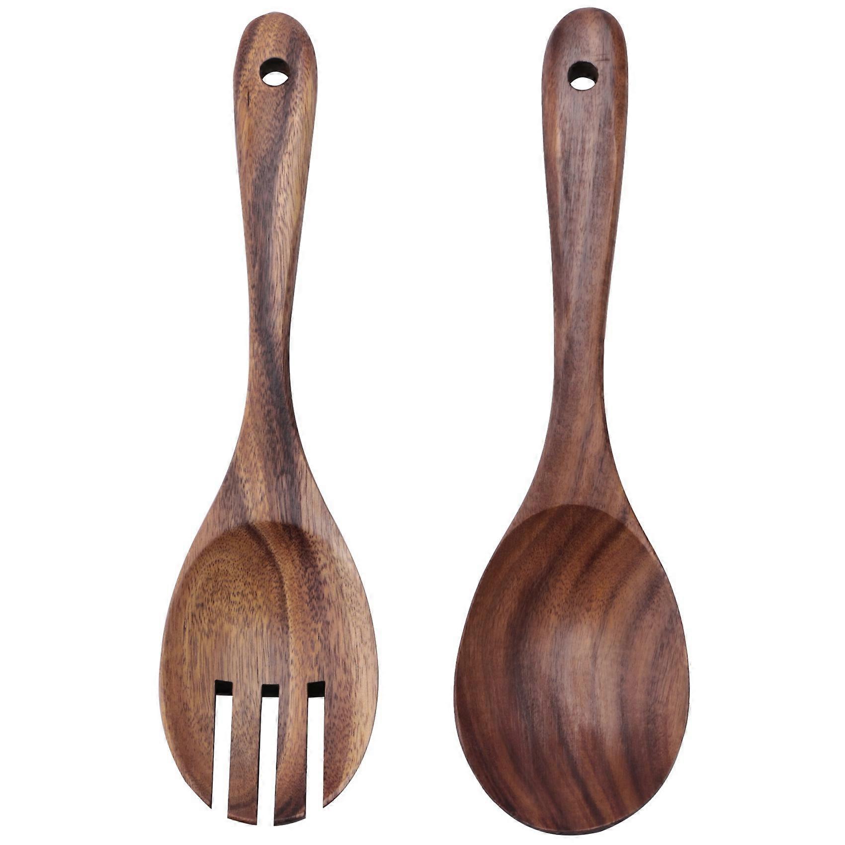 Wood Salad Servers for Nonstick Cookware Kitchen Wooden Baking Salad Making Server,2 Pieces