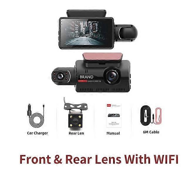 3 ίντσες Wifi Dash Cam για το αυτοκίνητο εμπρός και πίσω και εσωτερικό 3 κάμερα καταγραφής αυτοκινήτων Night Vision DVR διπλό μαύρο κουτί Dashcam φακών