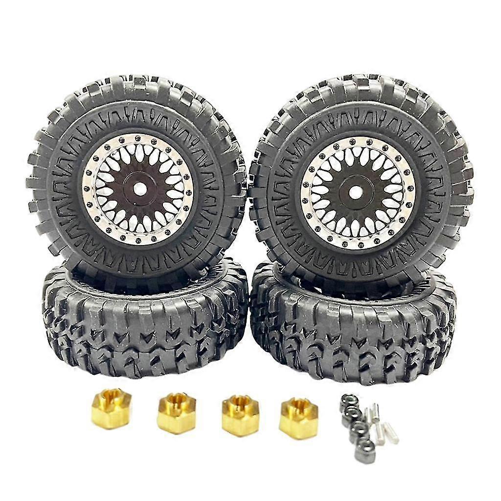 4x Beadlock Wheel Hub Rim Tires Replacements For Axial Scx24 90081 Axi00001 Axi00002 C10 1/24 1/18 Car Parts - Yellow