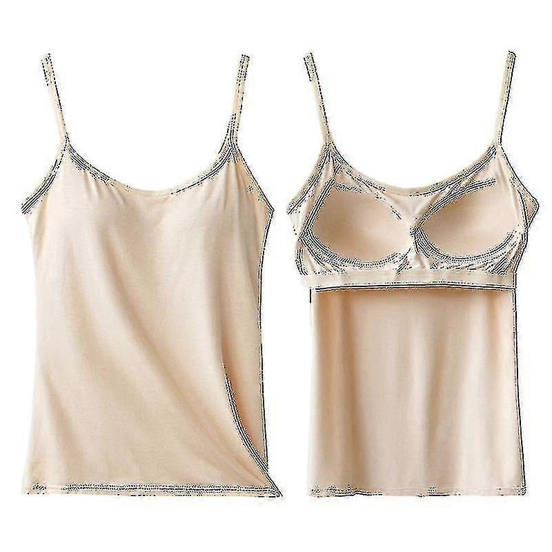 Long Camis With Built In Shelf Bra Adjustable Strap Women Layering Basic Tanks Top Solid Cotton Chest Pad Summer T-shirt [advanced