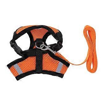 Mesh Sele Med Vest Kraver Bryst ryg Brystrem Kæledyr Forsyninger Åndbar Justerbar Vest Til Små Kæledyr Hvalpe Katte Hunde Størrelse L Orange)