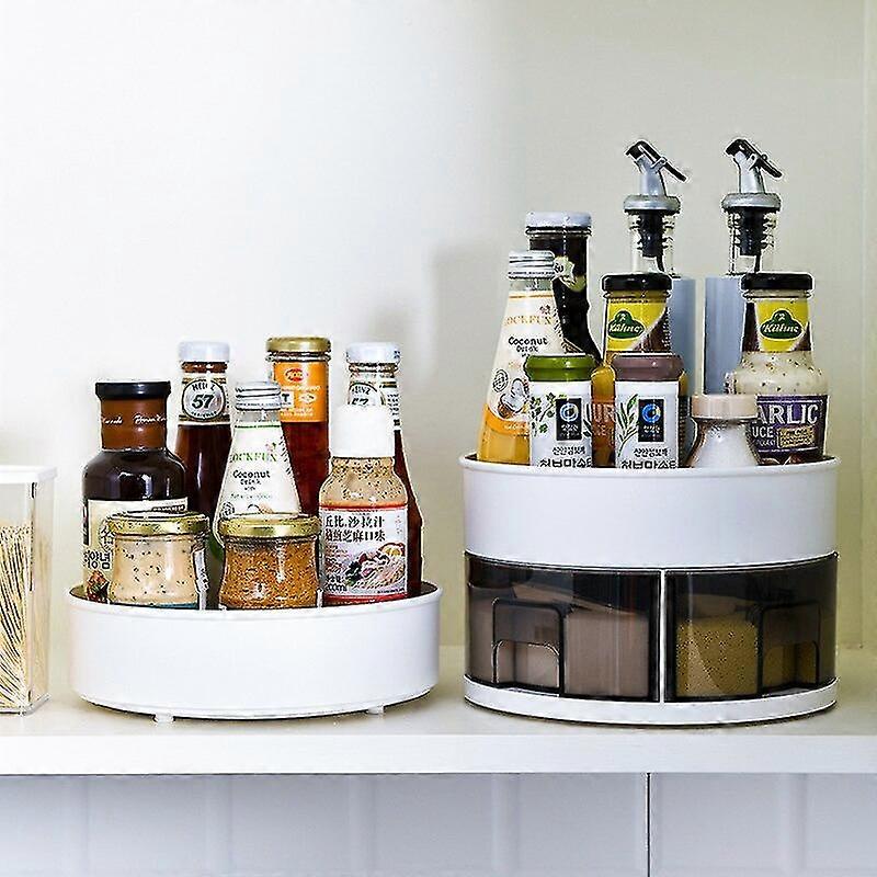 Four-compartment Seasoning Box Double-layer Kitchen Spice Storage Rack 360-degree Rotating Storage Rack Sliding Round Kitchen Cabinet