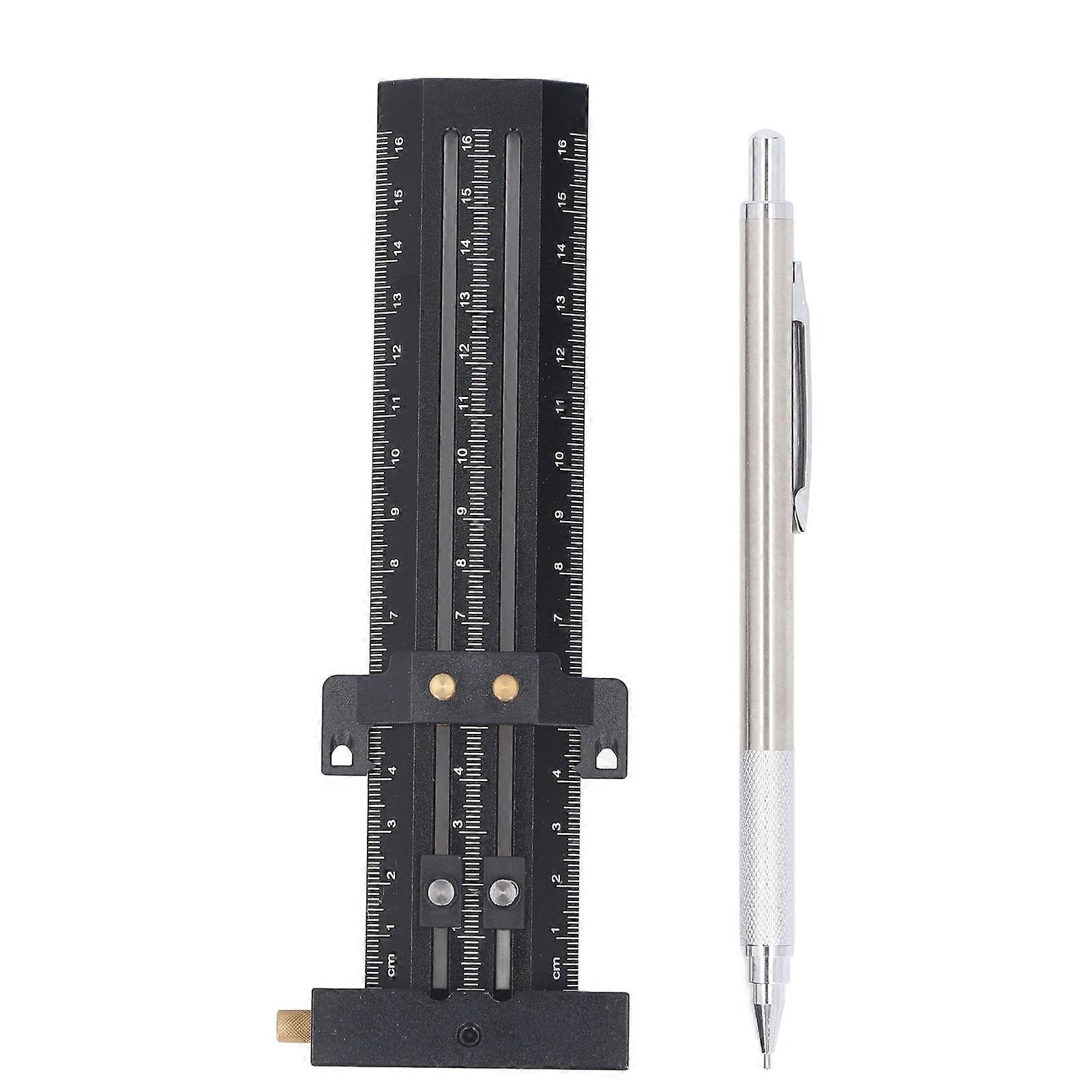 T Type Scribing Gauge and Double Line Marking Ruler - 16CM Metric Woodworking Sliding Measurement & Layout Tool, Black